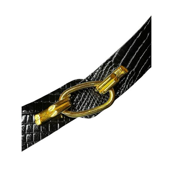 Vintage Calderon Black Snakeskin Chunky Gold Hardware Belt Size Medium main image 4